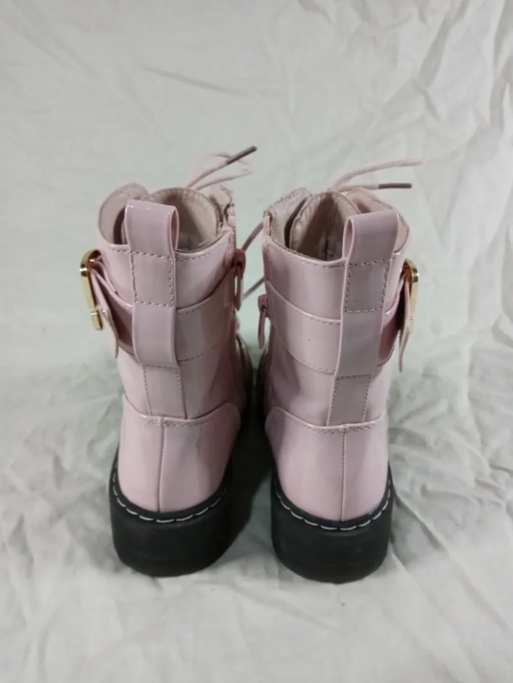 Shein Cute Pink Black Girls Lace & Zip Up Combat Style Boots Size 1 in Good Cond